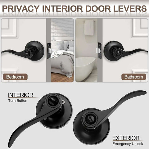 Matte Black Door Handles Set 10 Pack Privacy Levers Built Tough For Everyday Use Heavy Duty Interior Door Knobs in bedroom and bathroom