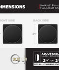 Non Locking Matte Black Interior Passage Door Knob With Microban Protection For Closet And Hallway Doors displayed front and back dimensions