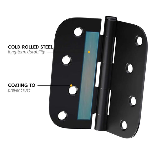 Sturdy Matte Black Iron Door Hinges Pack Of 3 For Interior And Exterior Doors 4 Inch By 4 Inch With Five Eighths Inch Radius Corners