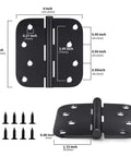 Dimensions and details of Sturdy Matte Black Iron Door Hinges Pack Of 3 For Interior And Exterior Doors 4 Inch By 4 Inch With Five Eighths Inch Radius Corners Heavy Duty Reversible Hinge Set With Screws Easy Install And Strong Hold