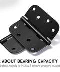 Close-up of a sturdy matte black iron door hinge with 5/8 inch radius corners. Sturdy Matte Black Iron Door Hinges Pack Of 3 For Interior And Exterior Doors.
