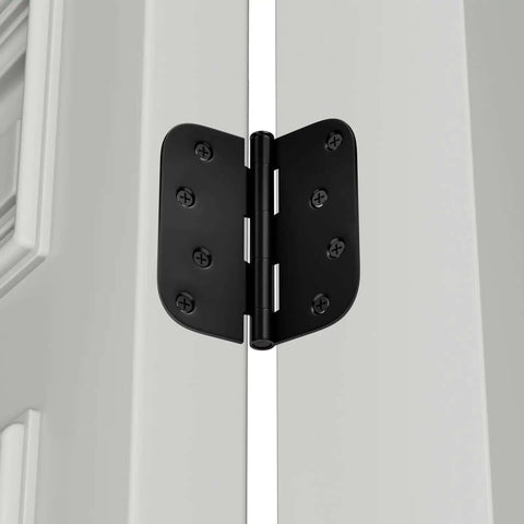 Sturdy Matte Black Iron Door Hinges Pack Of 3 For Interior And Exterior Doors 4 Inch By 4 Inch With Five Eighths Inch Radius Corners Installed