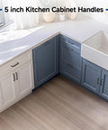 Ten Pack 5 Inch Matte Black Cabinet Handles Square Flat Modern Pulls installed on kitchen cabinets and drawers