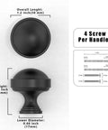 Diagram showing measurements of 10 Pack Matte Black Kitchen Cabinet Knobs 1 1/5 Inch 30mm Cabinet Pulls, including screw details.