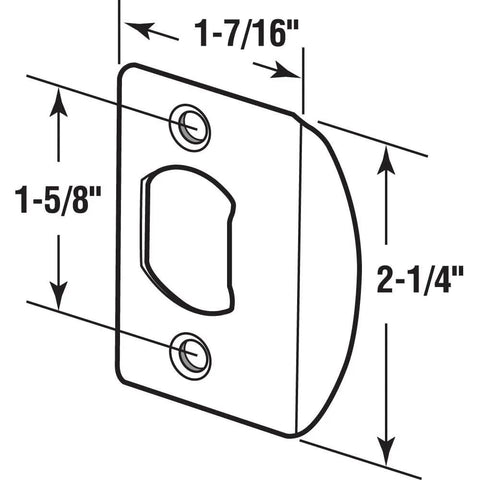 Diagram of Latch Strike Plate Two Pack Matte Black Finish One And Five Eighths Inch Center Mounting For Standard Door Latch Hardware