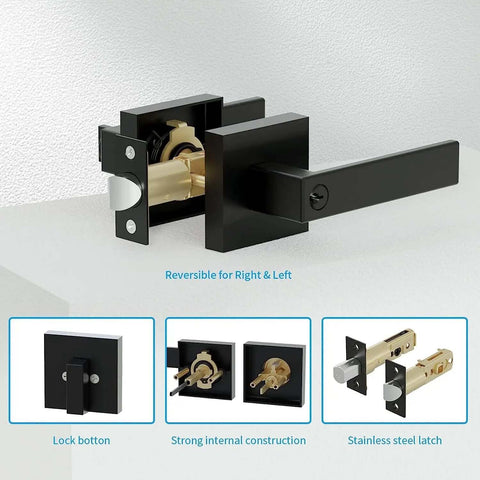 Keyed Alike Heavy Duty Exterior Front Door Lock Set with Entry Door Handle and Single Cylinder Deadbolt, Matte Black, interior view