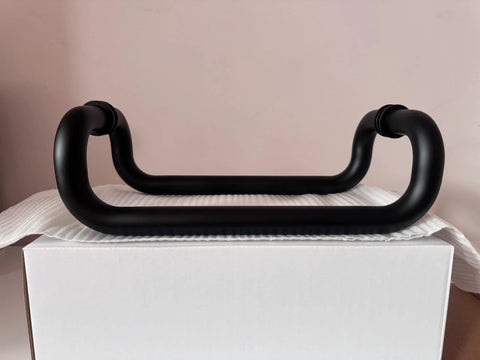 Stainless Steel 12 Inch Offset Door Pull Handle Matte Black Through Bolt Mounting For One To One And Three Quarter Inch Doors ADA Compliant