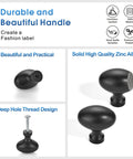 10 Pack Matte Black Oval Cabinet Knobs Single Hole Cabinet Pulls For Dresser And Kitchen Cabinets, side and threaded view