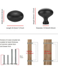 Dimensions and installation for 10 Pack Matte Black Oval Cabinet Knobs Single Hole Cabinet Pulls