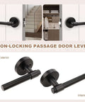 Black Passage Door Handles Three Pack Heavy Duty Reversible Non Locking Lever For Interior Doors Ideal For Hallways And Closets
