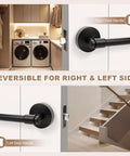 Black Passage Door Handles Three Pack Heavy Duty Reversible Non Locking Lever For Interior Doors Ideal For Hallways And Closets With Adjustable Latch And Smooth Operation Easy Install displayed on right and left side
