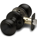 Matte Black interior passage door knob with ANSI Grade-3 certification, all-metal chassis, reversible for 1-3/4 inch doors, easy to install