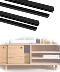 Two Sets Of Four Feet Plastic Sliding Door Track System For One Quarter Inch Glass Panels In Cabinets With Upper And Lower Tracks Matte Black Finish PVC Durable Low Noise Sliding Track For Easy Installation And Seamless Operation showing rails and cabinet installation.