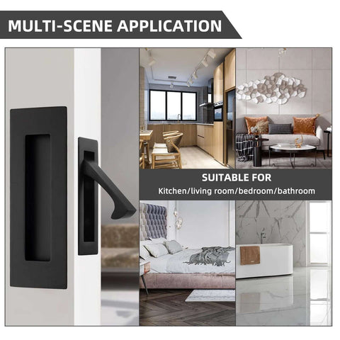 Pocket Door Handles And Edge Pulls In Matte Black Finish 6 Inch Long Flush Recessed Finger Pulls For Closet Sliding And Barn Doors Durable Stainless Steel Construction Rust Resistant Easy To Install shown in various rooms