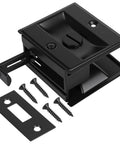 Pocket Door Lock With Privacy Latch In Matte Black Flush Mount Sliding Door Handle With Pull, Heavy Duty Stainless Steel Hardware For Bedroom And Bathroom, Fits Standard 1 3/8 Inch Doors, Reversible And Universal For Left Or Right Handed Doors