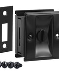 Pocket Door Lock With Privacy Latch In Matte Black Flush Mount Sliding Door Handle With Pull, Heavy Duty Stainless Steel Hardware For Bedroom And Bathroom