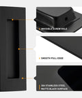 Matte Black Stainless Steel Pocket Door Pull And Edge Pull Set for recessed sliding doors detail view