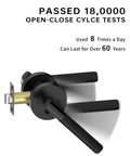 Privacy Door Handles With Lock 4 Pack Matte Black Interior Door Levers close-up, emphasizing durability and keyless design.