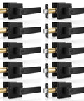 Matte Black Door Handles 10 Pack Privacy Levers For Interior Doors, heavy-duty zinc alloy with square rosette, side view