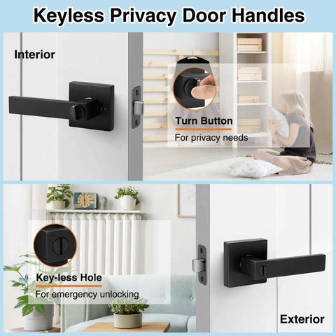 10 Pack Matte Black Interior Privacy Door Levers Set With Keyless Square Lock Heavy Duty Reversible Door Handles for Bedroom or Bathroom
