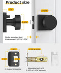 Privacy Door Knobs Matte Black Set For Interior Doors showing dimensions, zinc alloy hardware for bedroom and bathroom, easy installation.