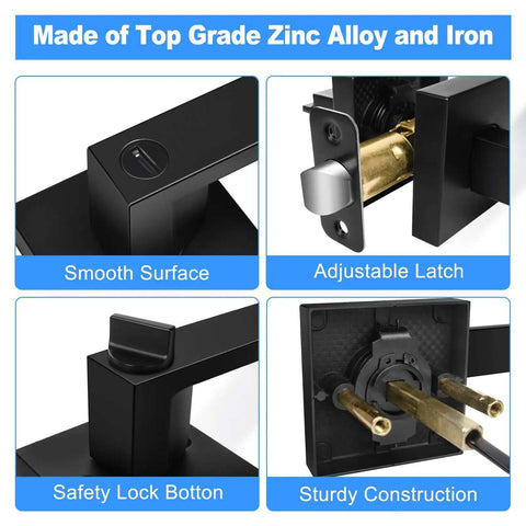 Privacy Door Levers Set In Matte Black Finish, Keyless Interior Door Handles with Lock, Heavy Duty Zinc Alloy Detail