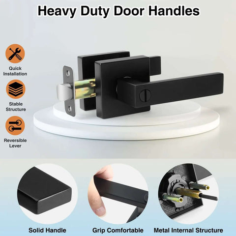 10 Pack Matte Black Interior Privacy Door Levers Set With Keyless Square Lock Heavy Duty Reversible Door Handles front view