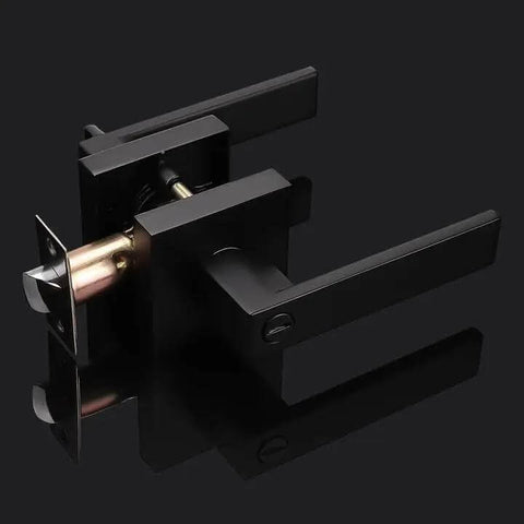 10 Pack Matte Black Privacy Door Levers With Square Rosette, Heavy Duty Bed And Bath Door Locks, Reversible Flat Levers