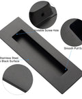 Front view of 6 Inch Recessed Finger Flush Pulls for Pocket Doors and Closet Doors, Matte Black Stainless Steel Rectangular Door Pulls Hardware, 304 Stainless Steel, Rust Resistant, Heavy Duty Sliding Barn Door Handle Set of Two