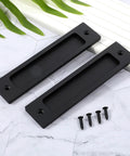 Matte Black 6 Inch Rectangular Recessed Sliding Door Pulls 2 Pack For Barn Doors Cabinets And Drawers With Screws Aluminum Alloy