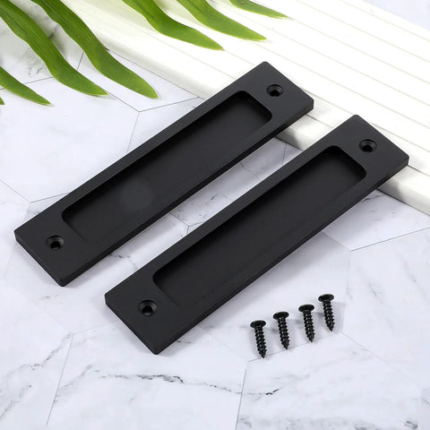 Matte Black 6 Inch Rectangular Recessed Sliding Door Pulls 2 Pack For Barn Doors Cabinets And Drawers With Screws Aluminum Alloy
