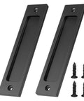 Matte Black 6 Inch Rectangular Recessed Sliding Door Pulls 2 Pack For Barn Doors Cabinets And Drawers With Screws Aluminum Alloy Rust Resistant