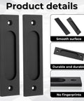 Matte Black Sliding Barn Door Handles 2 Pack Rectangular Recessed Pulls, 6 Inch, Aluminum Alloy, Product Details