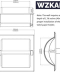 Technical drawing of Matte Black Recessed Toilet Paper Holder For Large Rolls Pivoting Wall Mount In Wall 304 Stainless Steel Rustproof