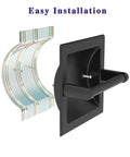 Installation view of Matte Black Recessed Toilet Paper Holder For Large Rolls Pivoting Wall Mount In Wall 304 Stainless Steel