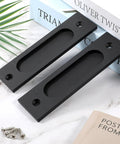 Matte Black Sliding Barn Door Handles 2 Pack Rectangular Recessed Pulls For Pocket Doors Drawers And Cabinets 6 Inch Style 2 With Screws