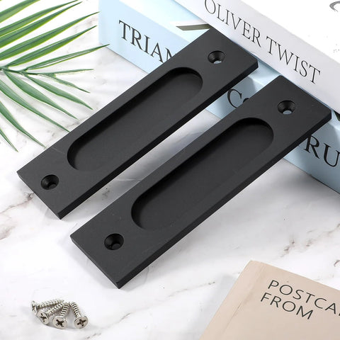 Matte Black Sliding Barn Door Handles 2 Pack Rectangular Recessed Pulls For Pocket Doors Drawers And Cabinets 6 Inch Style 2 With Screws