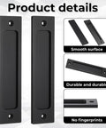 Matte Black 6 Inch Rectangular Recessed Sliding Door Pulls 2 Pack For Barn Doors Cabinets And Drawers With Screws Aluminum Alloy