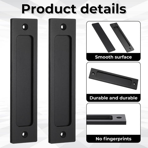 Matte Black 6 Inch Rectangular Recessed Sliding Door Pulls 2 Pack For Barn Doors Cabinets And Drawers With Screws Aluminum Alloy