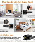 Heavy Duty Matte Black Interior Door Handles Kit 5 Pack Reversible Lever Knobs With Keyed Alike Locks for bedroom DIY install