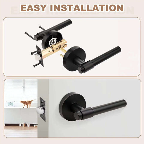 Black Passage Door Handles Three Pack Heavy Duty Reversible Non Locking Lever for Interior Doors with Easy Install