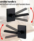 Reversible matte black door lever for left or right handed use, highlighting flexibility of Long Plate Bed And Bath Room Door Lever With Privacy Lock Matte Black Finish Heavy Duty Interior Door Handle Reversible For Left Or Right Handed Doors Adjustable Backset 60mm Or 70mm Child Proof Button Lock.