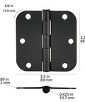 Sturdy Rounded Five Eighths Radius Interior Door Hinges 3.5 Inch By 3.5 Inch Matte Black 18 Pack Steel Construction, front view