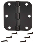 Sturdy Rounded Five Eighths Radius Interior Door Hinges 3.5 Inch By 3.5 Inch Matte Black 18 Pack Steel with screws