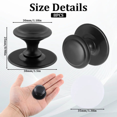8 Pack Matte Black Self Adhesive Cabinet Knobs Set Stainless Steel Drawer Pulls No Drill Peel And Stick Size Chart