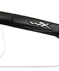 Side view of Matte Black Frames Shooting Glasses with ANSI Z87 Safety and Changeable Lenses featuring clear protective eyewear