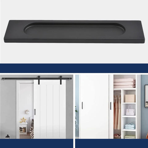 Self Stick Rectangular Sliding Door Pulls Two Piece Set Matte Black Aluminum Flush Handles No Drill Punch Free 180mm