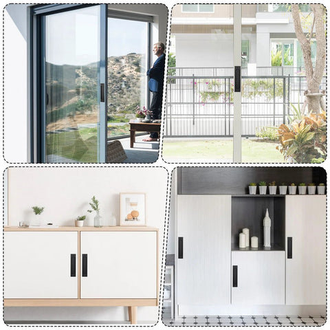 Matte Black 6 Inch Rectangular Recessed Sliding Door Pulls 2 Pack for barn doors, cabinets, and drawers shown in modern homes
