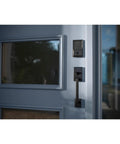 Smart WiFi Front Door Deadbolt With Keyless Entry App Remote Locking Voice Control Works With Alexa Google Assistant And Airbnb Create Up To 100 Guest Codes Matte Black Finish for easy home access management installed on a front door