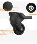 Replacement Luggage Wheel Repair Set with Spinner Casters Model W044 close-up of black caster wheel with matte surface and rotation features.